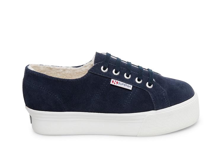 Superga 2790-Suehairyfurw Navy - Womens Superga Platform Shoes